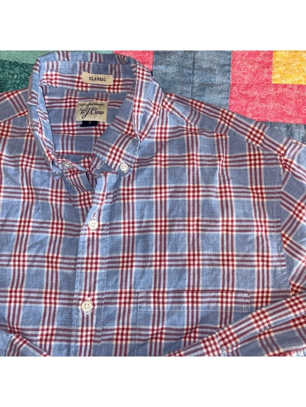 J.Crew Classic Fit Mens Small Blue and Red Plaid Button-Up Shirt Classic Dress T